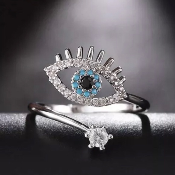 Evil Eye Adjustable Silver Ring
